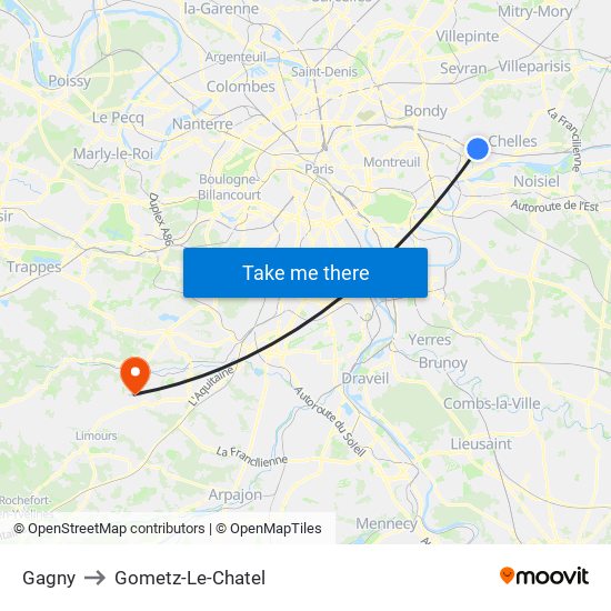 Gagny to Gometz-Le-Chatel map