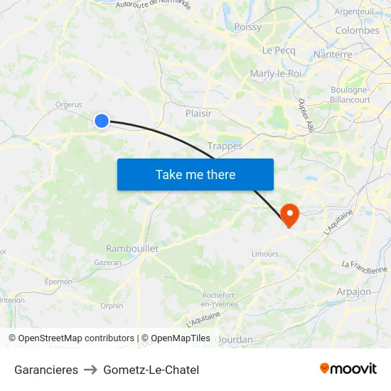 Garancieres to Gometz-Le-Chatel map