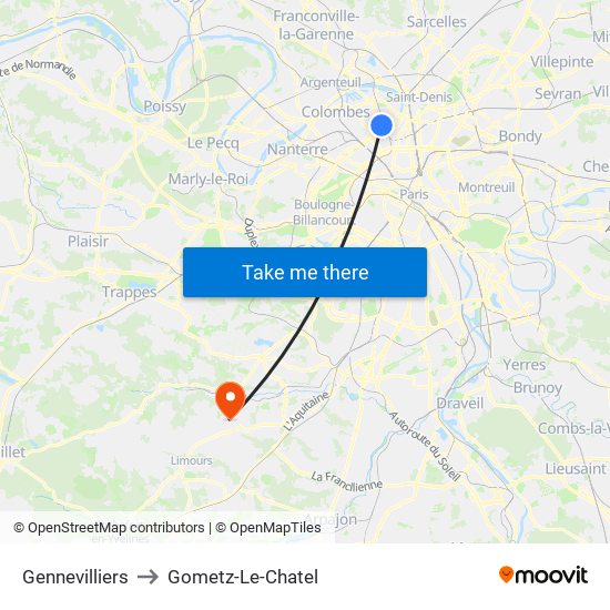 Gennevilliers to Gometz-Le-Chatel map
