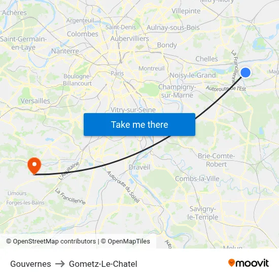 Gouvernes to Gometz-Le-Chatel map
