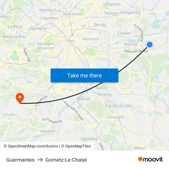 Guermantes to Gometz-Le-Chatel map