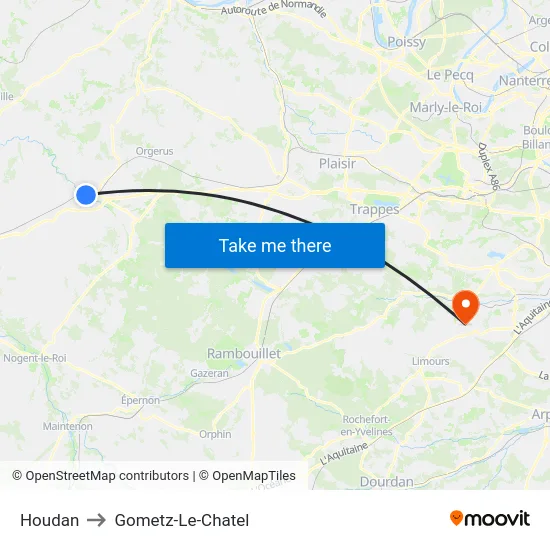 Houdan to Gometz-Le-Chatel map