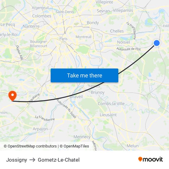 Jossigny to Gometz-Le-Chatel map