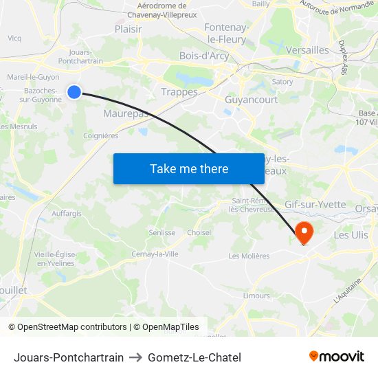 Jouars-Pontchartrain to Gometz-Le-Chatel map