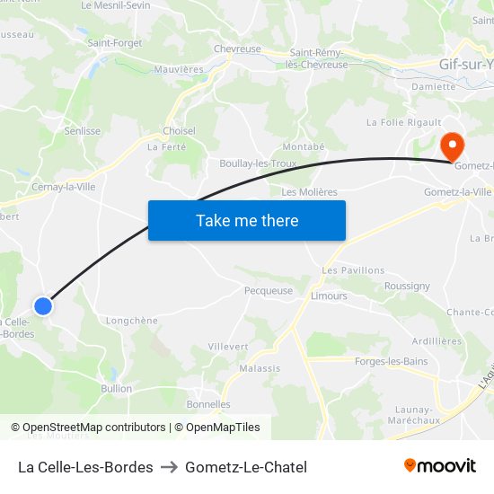 La Celle-Les-Bordes to Gometz-Le-Chatel map