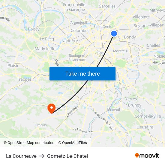 La Courneuve to Gometz-Le-Chatel map