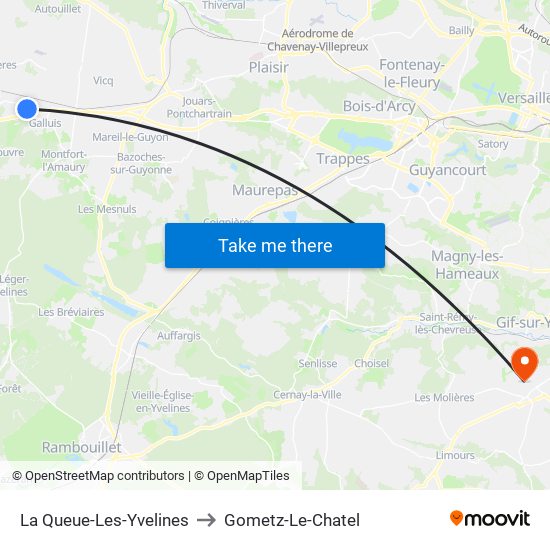 La Queue-Les-Yvelines to Gometz-Le-Chatel map