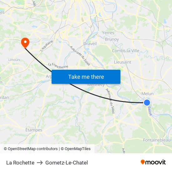 La Rochette to Gometz-Le-Chatel map