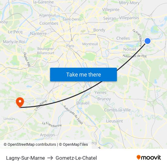 Lagny-Sur-Marne to Gometz-Le-Chatel map