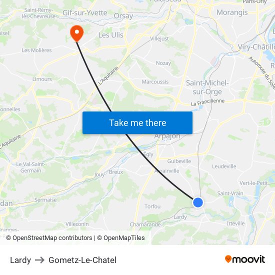 Lardy to Gometz-Le-Chatel map