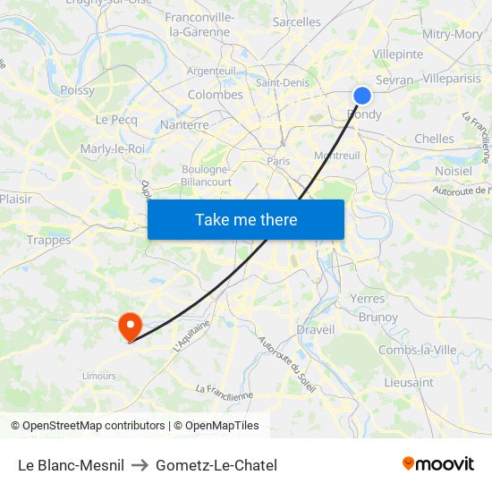 Le Blanc-Mesnil to Gometz-Le-Chatel map