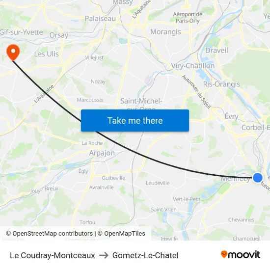 Le Coudray-Montceaux to Gometz-Le-Chatel map