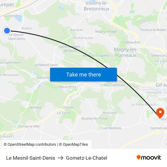 Le Mesnil-Saint-Denis to Gometz-Le-Chatel map