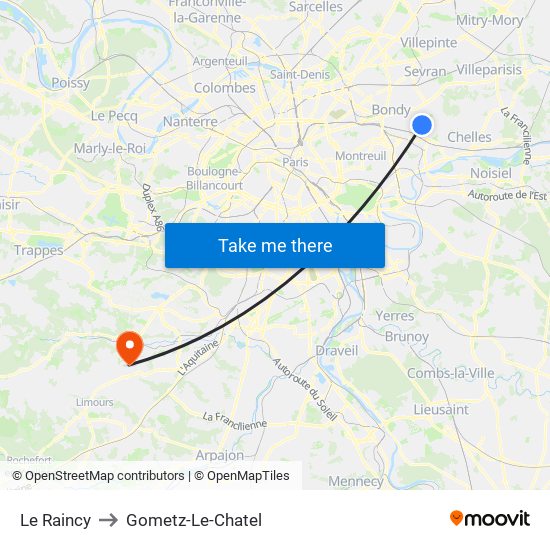 Le Raincy to Gometz-Le-Chatel map