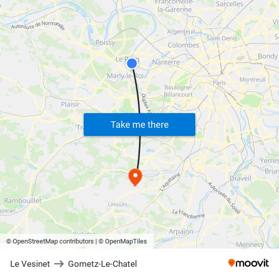 Le Vesinet to Gometz-Le-Chatel map