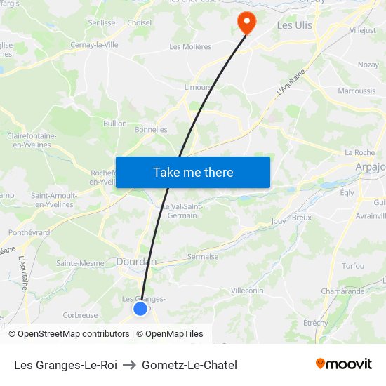 Les Granges-Le-Roi to Gometz-Le-Chatel map