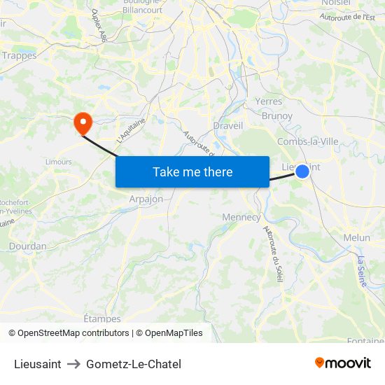Lieusaint to Gometz-Le-Chatel map