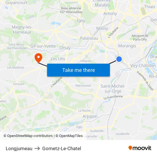 Longjumeau to Gometz-Le-Chatel map