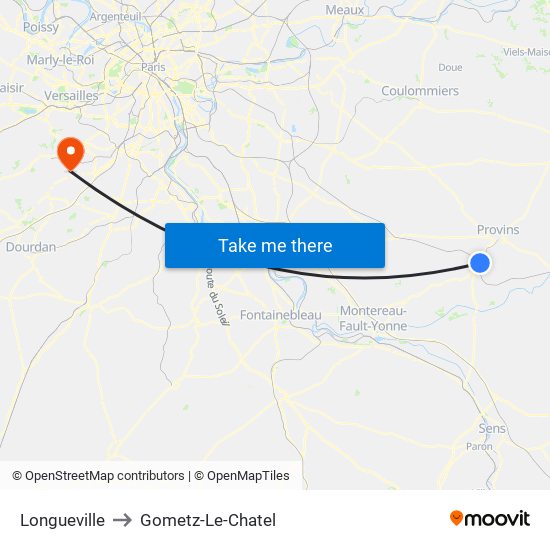 Longueville to Gometz-Le-Chatel map