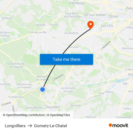 Longvilliers to Gometz-Le-Chatel map