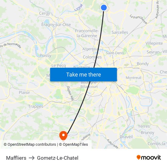 Maffliers to Gometz-Le-Chatel map