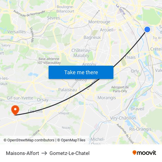 Maisons-Alfort to Gometz-Le-Chatel map