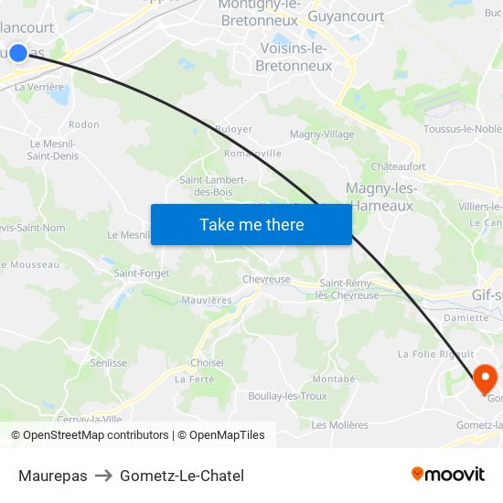 Maurepas to Gometz-Le-Chatel map