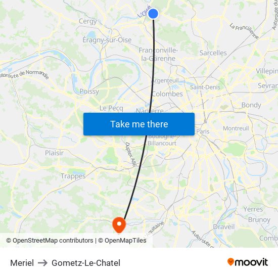 Meriel to Gometz-Le-Chatel map