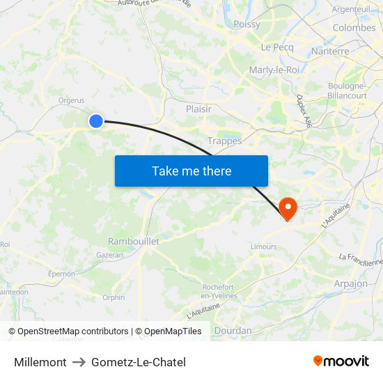 Millemont to Gometz-Le-Chatel map