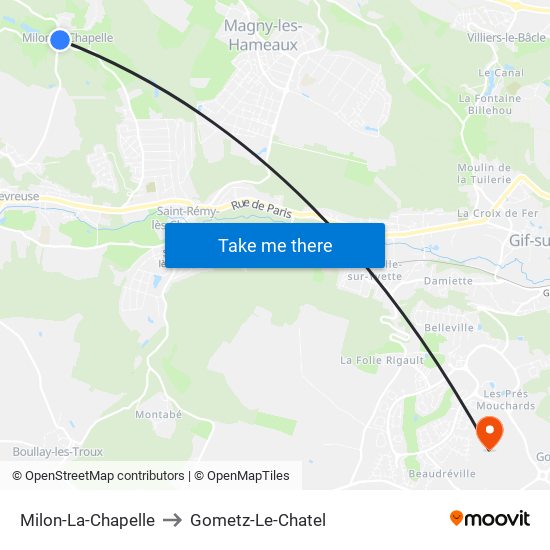Milon-La-Chapelle to Gometz-Le-Chatel map