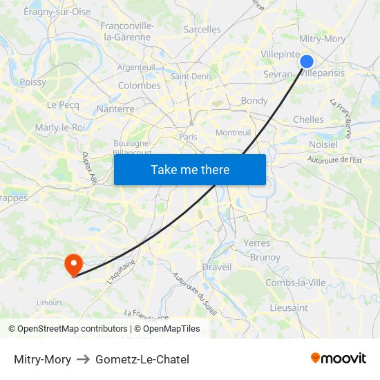 Mitry-Mory to Gometz-Le-Chatel map
