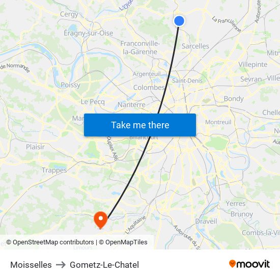 Moisselles to Gometz-Le-Chatel map