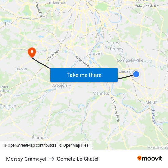 Moissy-Cramayel to Gometz-Le-Chatel map