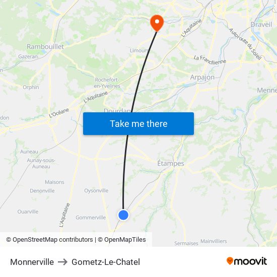 Monnerville to Gometz-Le-Chatel map