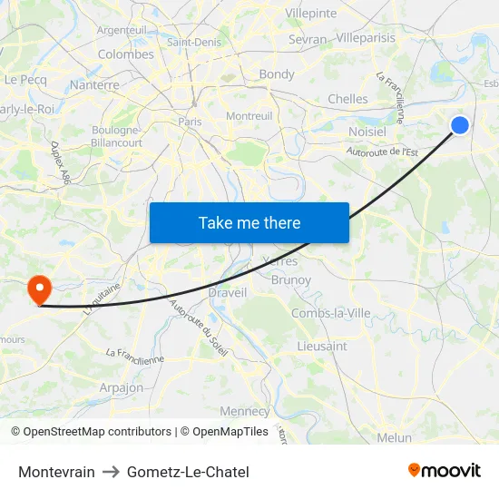 Montevrain to Gometz-Le-Chatel map