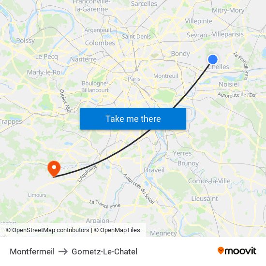 Montfermeil to Gometz-Le-Chatel map