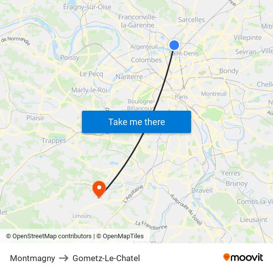 Montmagny to Gometz-Le-Chatel map