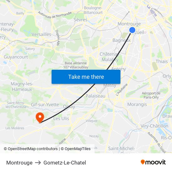 Montrouge to Gometz-Le-Chatel map