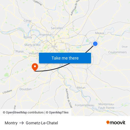 Montry to Gometz-Le-Chatel map