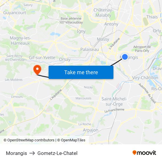 Morangis to Gometz-Le-Chatel map