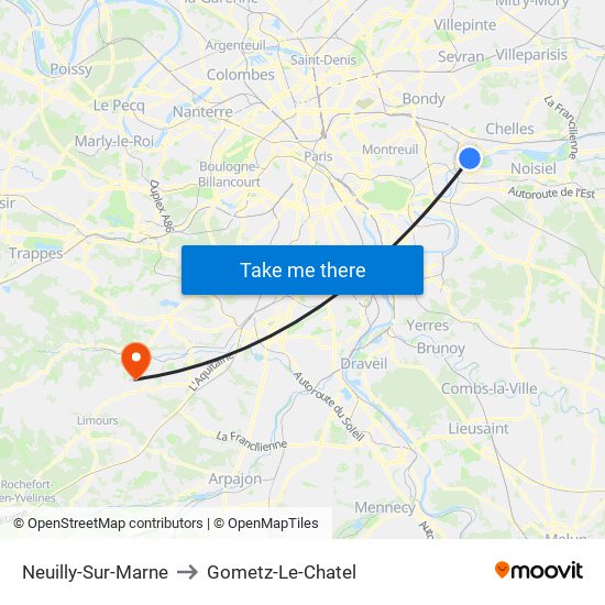 Neuilly-Sur-Marne to Gometz-Le-Chatel map