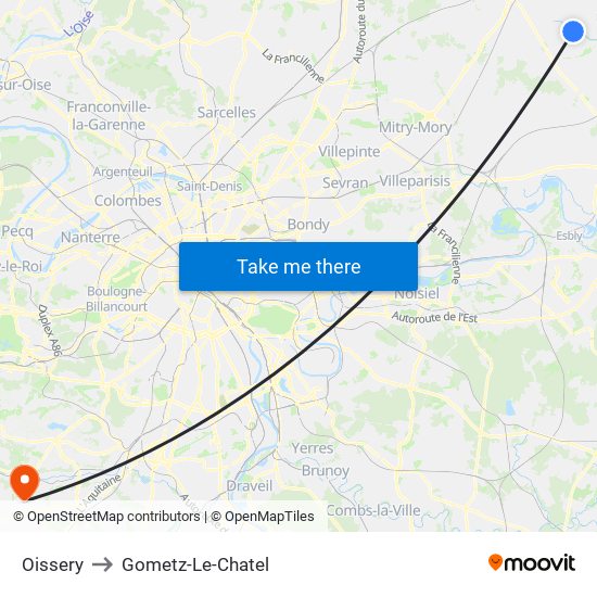 Oissery to Gometz-Le-Chatel map