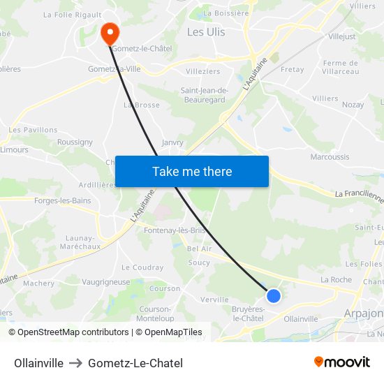 Ollainville to Gometz-Le-Chatel map
