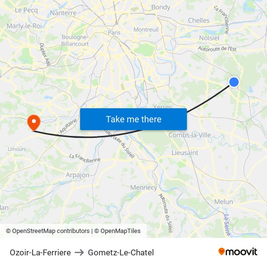 Ozoir-La-Ferriere to Gometz-Le-Chatel map