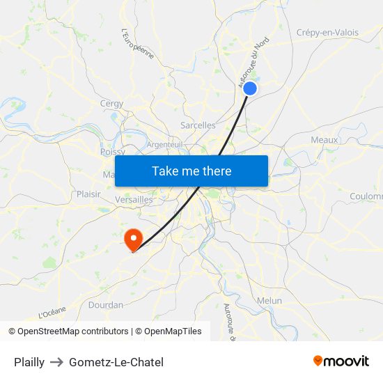 Plailly to Gometz-Le-Chatel map