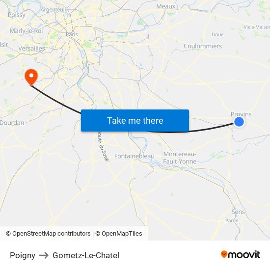 Poigny to Gometz-Le-Chatel map