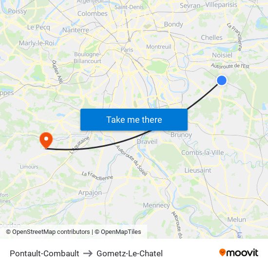 Pontault-Combault to Gometz-Le-Chatel map