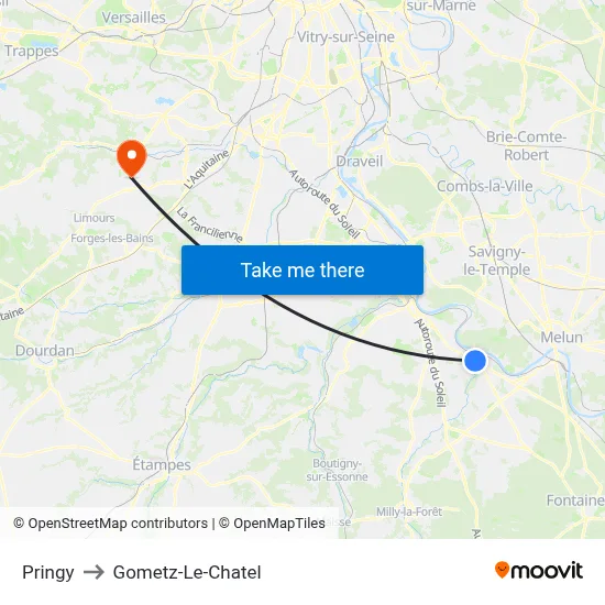 Pringy to Gometz-Le-Chatel map