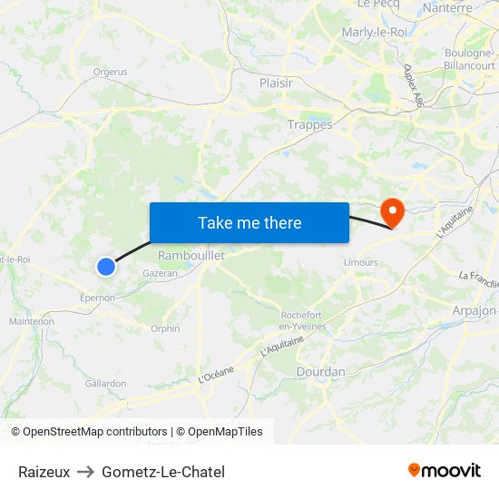 Raizeux to Gometz-Le-Chatel map