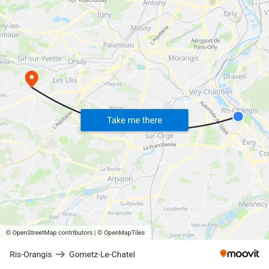 Ris-Orangis to Gometz-Le-Chatel map